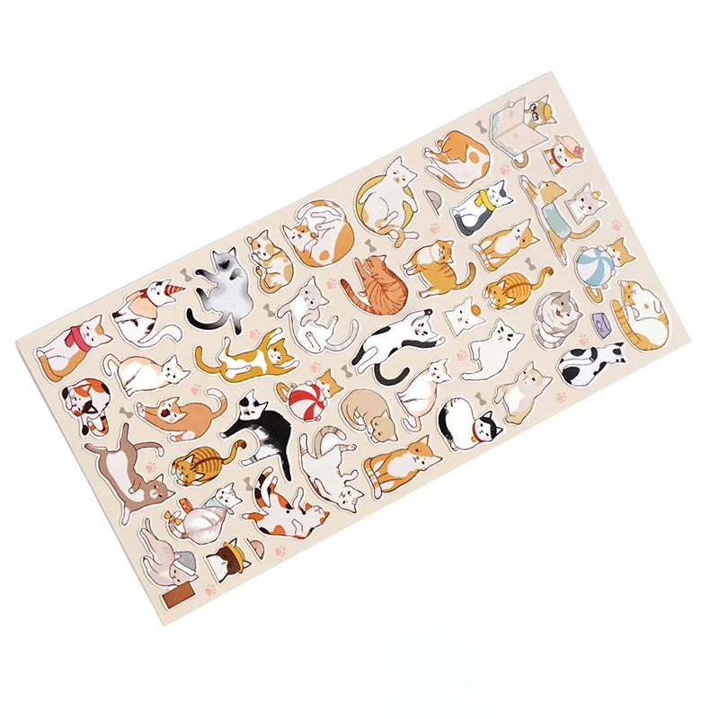 Nekoni PVC Animal Sticker Sheet Penguin Puppy Dog Cat Kitty Panda Puppy Stickers Decal Waterproof Scrapbooking Stickers