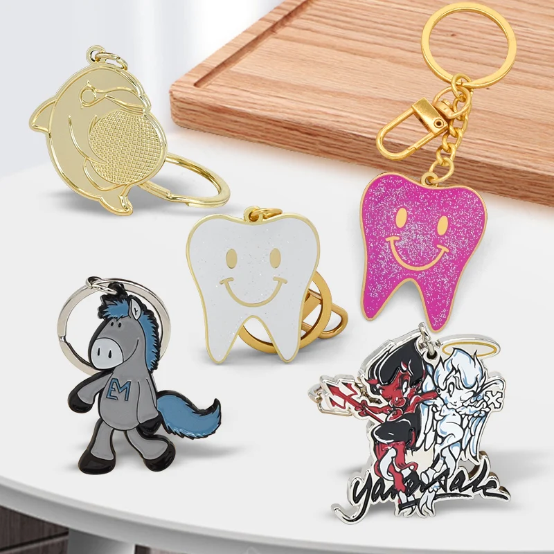 Promotion Manufacturer Custom 2D 3D Letter Cartoon Rotating Keyring Hard Enamel Heart Shape Metal Keychain