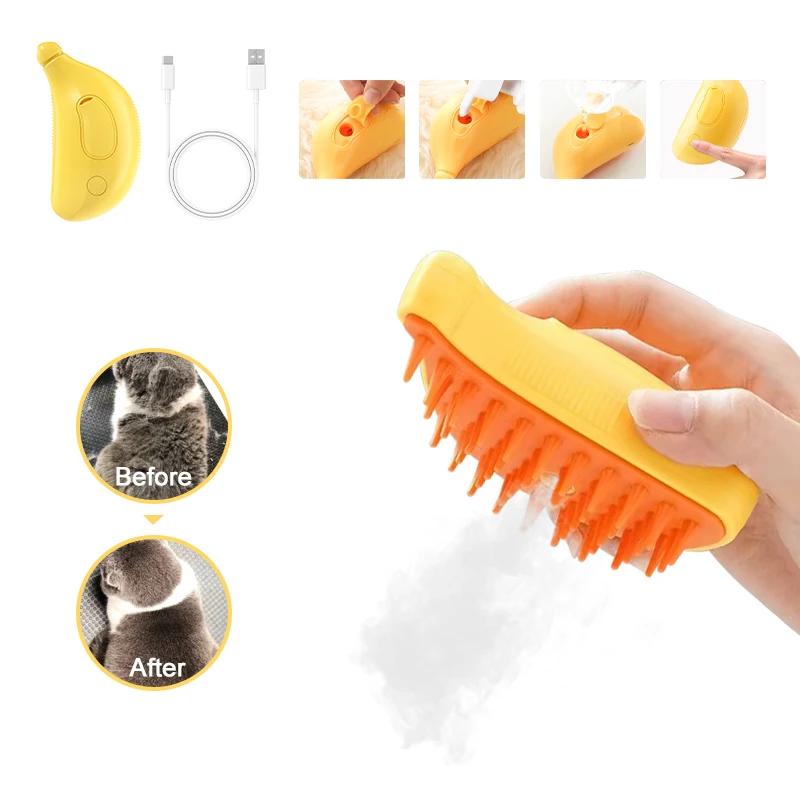 Factory Direct Sales Pet Grooming Products Cat Steam Brush Rechargeable Cat Slicker Brush With Massage
