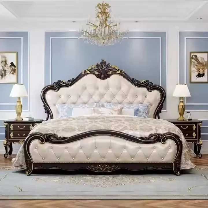 European Luxury Bedroom Storage Bed Frame King Size Bed Frame Solid Wood Princess Double Queen Size White Bed