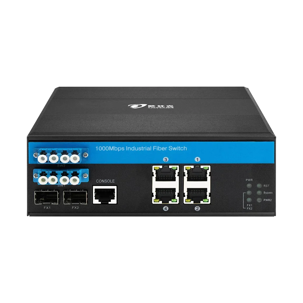 1G/2.5G Fiber Ethernet Din Rail 4 Port PoE L2 Managed Optic Bypass Switch