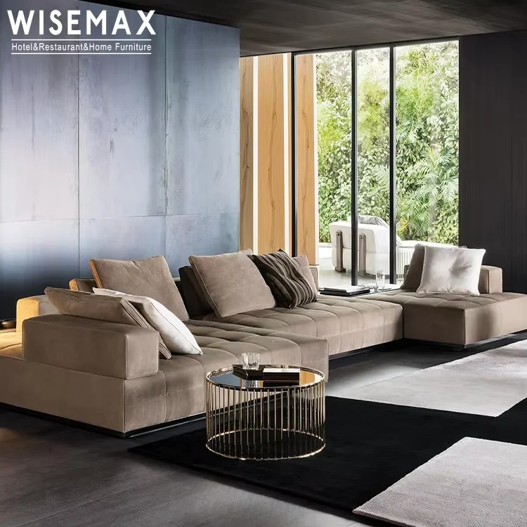 WISEMAX FURNITURE  Italian design living room sofas modular sectional sofa fabric corner sofa with recliner for apartment hotel