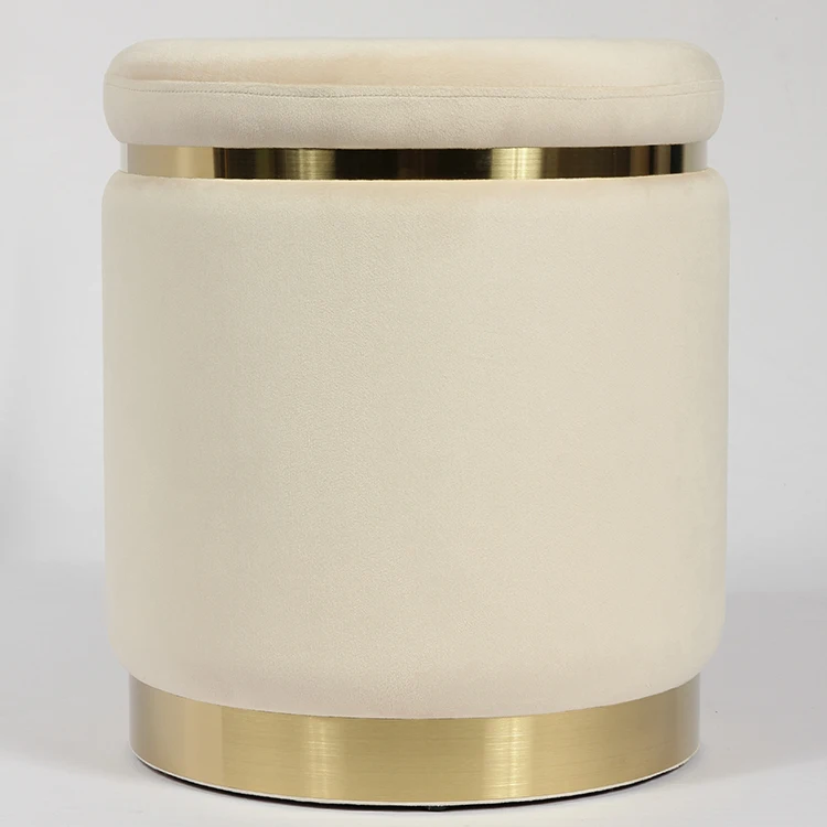 modern indoor stainless steel  ring  furniture velvet stool ottoman chair