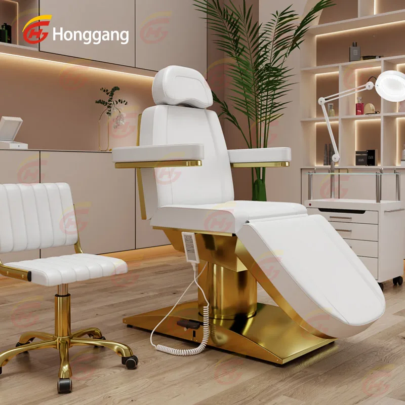 thai professional recliner steel frame white and gold spa electric massage bed tables for facial