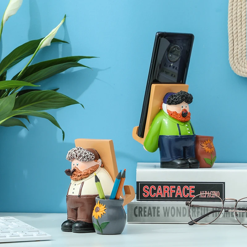 
 Творческий Смола ремесло Ван Гог Многофункциональный Подсолнух ручка держатель подставка для мобильного телефона стол Декор  