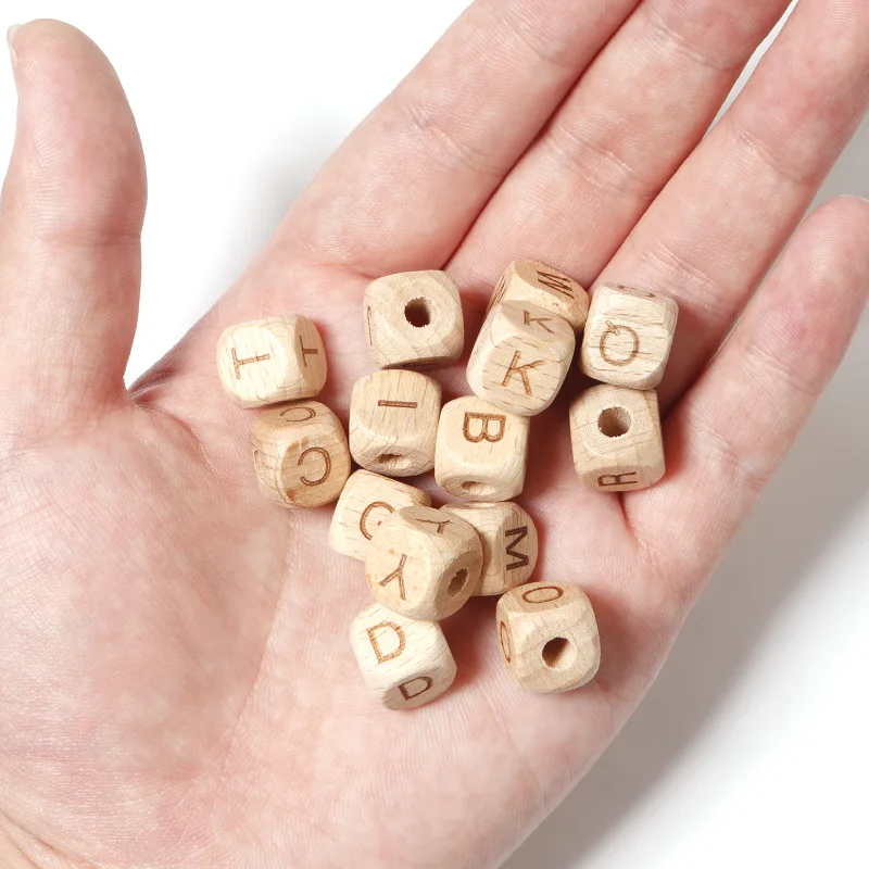12mm 26pcs/bag square Alphabet beads grass tree Wood letter Beads for Birthday gift making