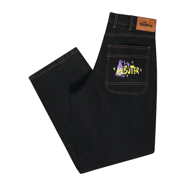 Wholesale Custom Logo Embroidered men jeans High Quality Loose Fit jeans men black Street Hip Hop Skating jeans trousers for men