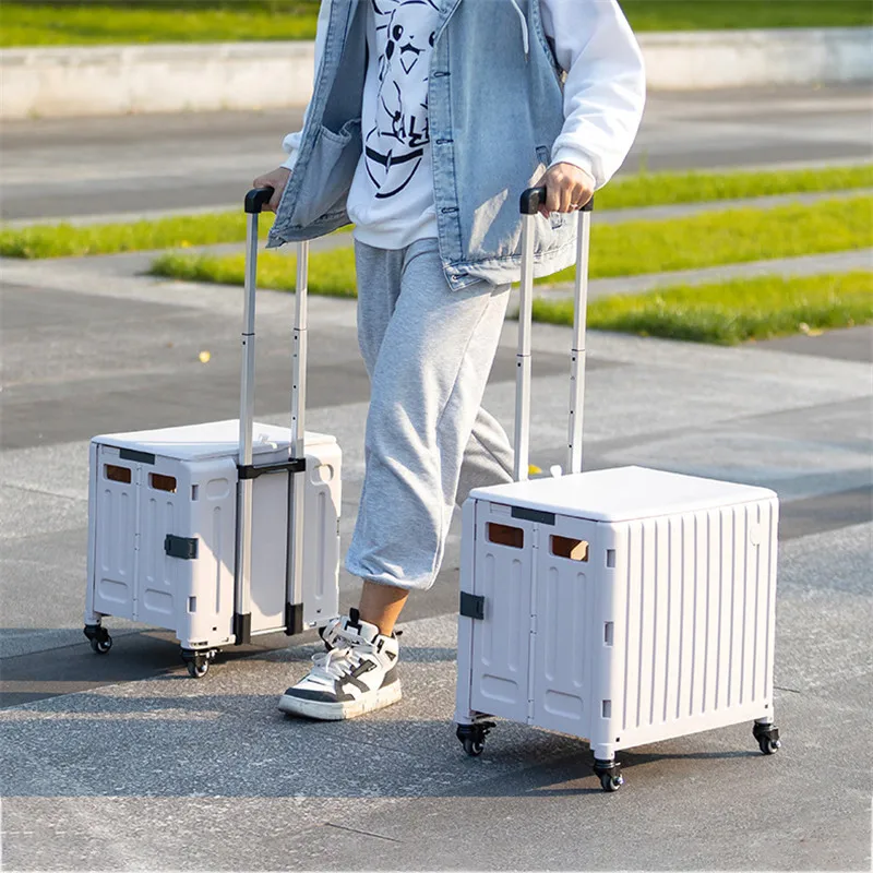 Shopping Cart Plastic Foldable Trolley Popular Luggage Box Storage Carts New Style Custom Logo Folding Customized Logos 50kg