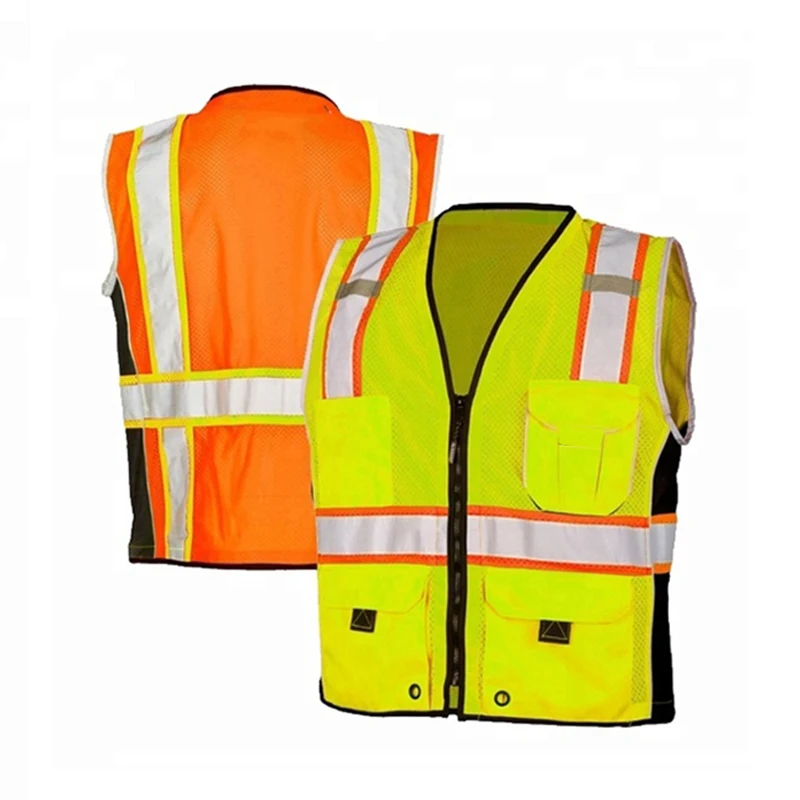Glory Contrast High Visibility Clothing Heavy Duty Reflective Hi Viz Vest With Pockets