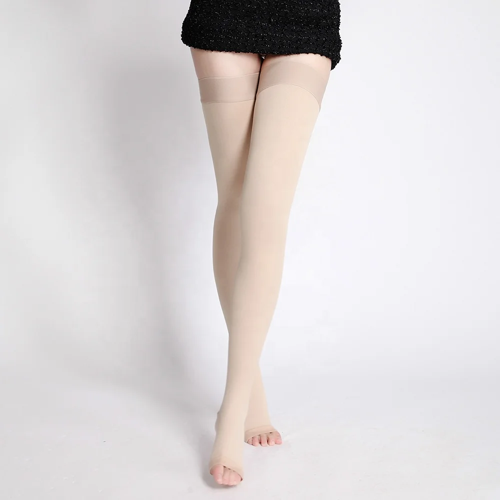 Breathable open toe thigh high varicose veins 20-30 mmHg medical compression stocking for anti