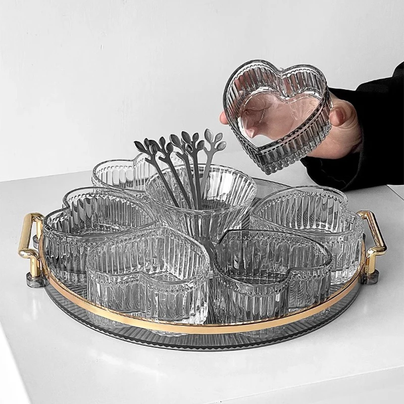 Creative Design Heart Shaped Clear Salad Bowl Glass Crystal Serving Bowl Fruit Plate Set
