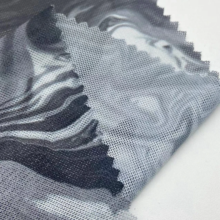 Custom 95/5 polyester 4 way stretch knit ripple pattern digital printed power mesh fabric for clothing