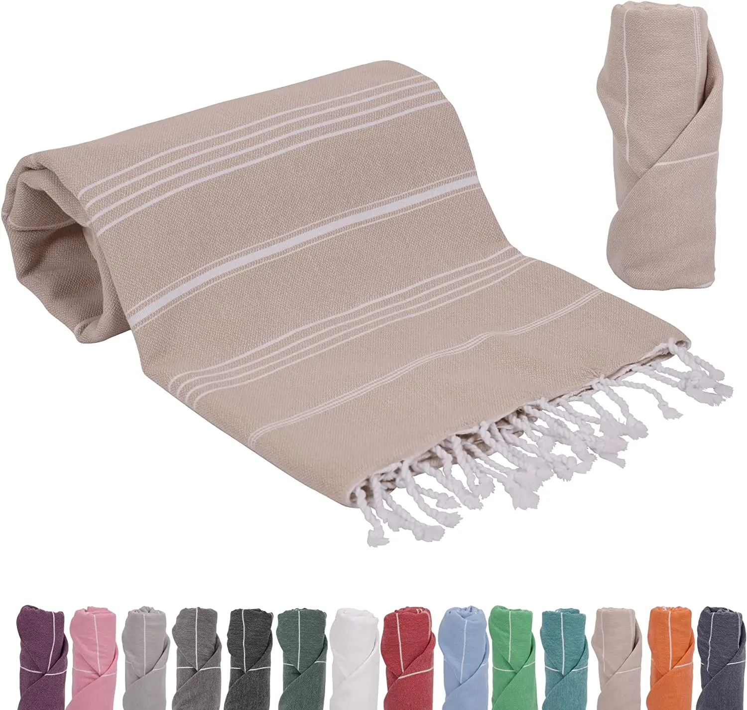 Wholesale  Bath Towel Custom Beige Turkish Beach Towel 100% Cotton Turkish Cotton Beach Towels With Tassels