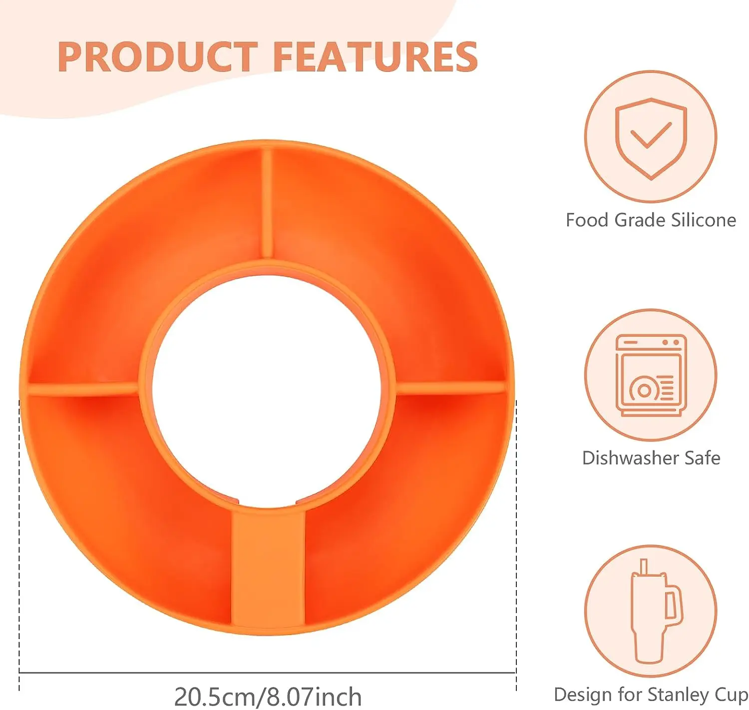 4 Compartment Reusable Silicone Snack Ring Bowl Tray  for Stanley Cup Tumbler Quencher Adventure 40oz  with Handle