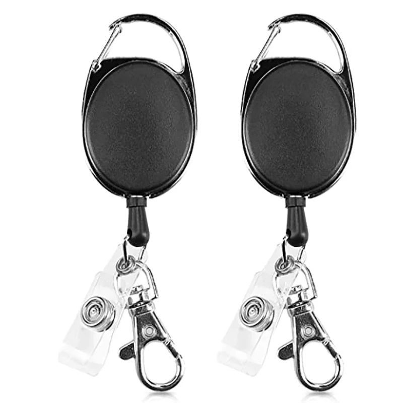 Retractable ID Badge Holder Yo Yo ID Card Belt Clips with Metal Carabiner Yoyo Lanyard Keyring Pass Holders