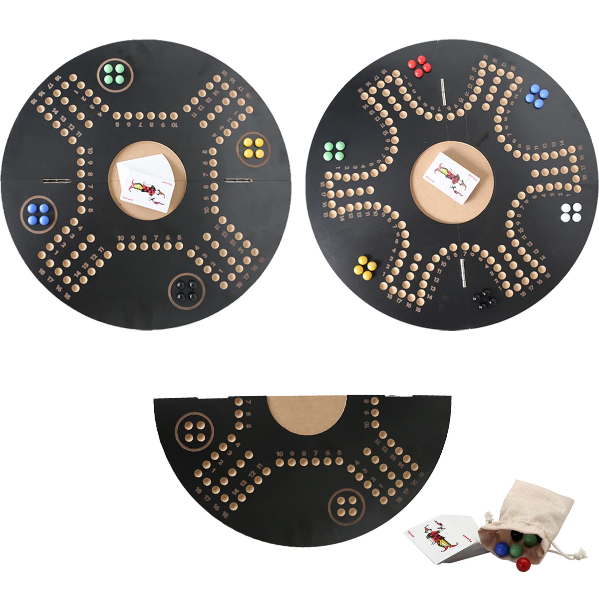 Foldable Original Marble Board Game Strategy Competitive 2-6 Player Fast Track Wooden with 6 Colors 24 Marbles 6 Dice Game Set