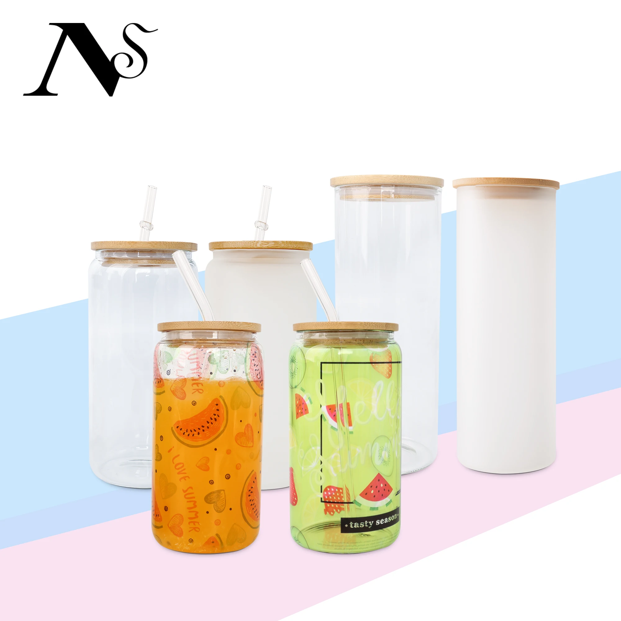 New Arrival US Warehouse 12oz 16oz 25oz Blank Sublimation Glass Can Beer Shaped Glass Soda Can With Bamboo Lid And Straw