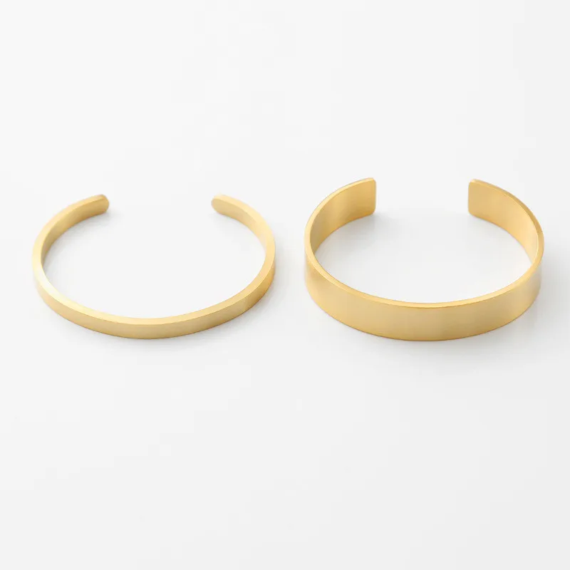 High Quality Minimalist Tarnish Free Jewelry 18K Gold PVD Plated Blank Stainless Steel Cuff Bangle Brushed Metal Cuff Bracelet