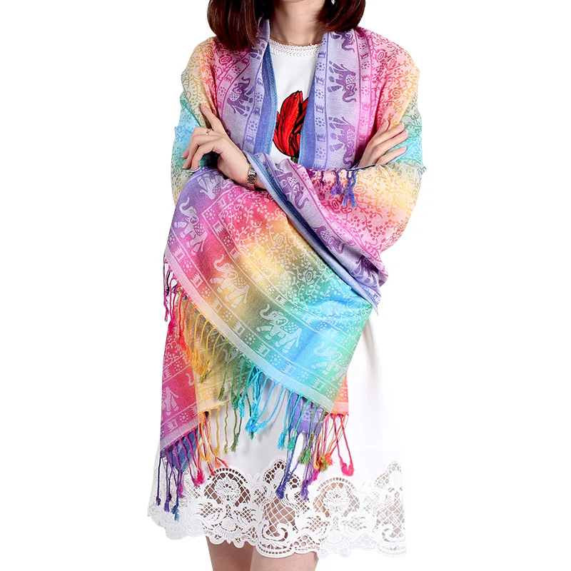 Manufacturers wholesale spring and autumn color shawls long women cotton scarf  elephant hijab