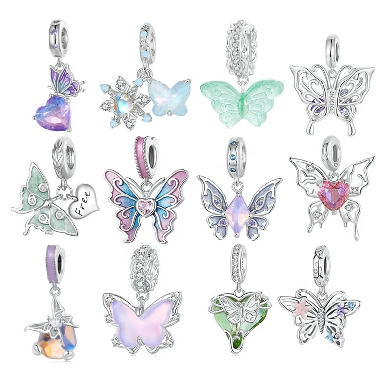 Factory Customized nomination charms plata 925 women 100% sterling silver bead charm bracelet butterfly charms