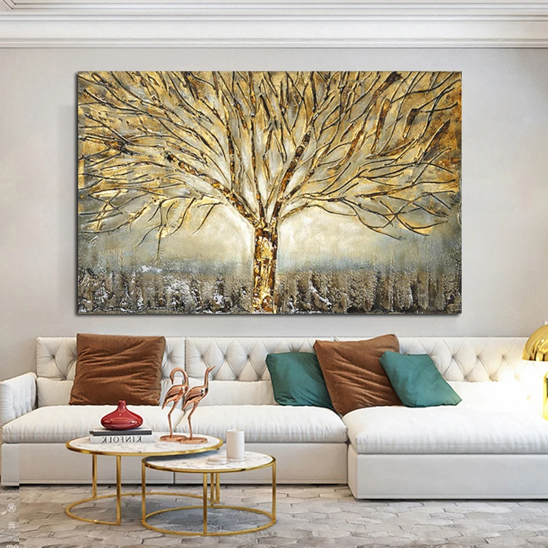 Gold Tree of Life Oil Painting Poster and Prints on Canvas Abstract Art Pictures Modern Wall Art For Home Living Room Decoration