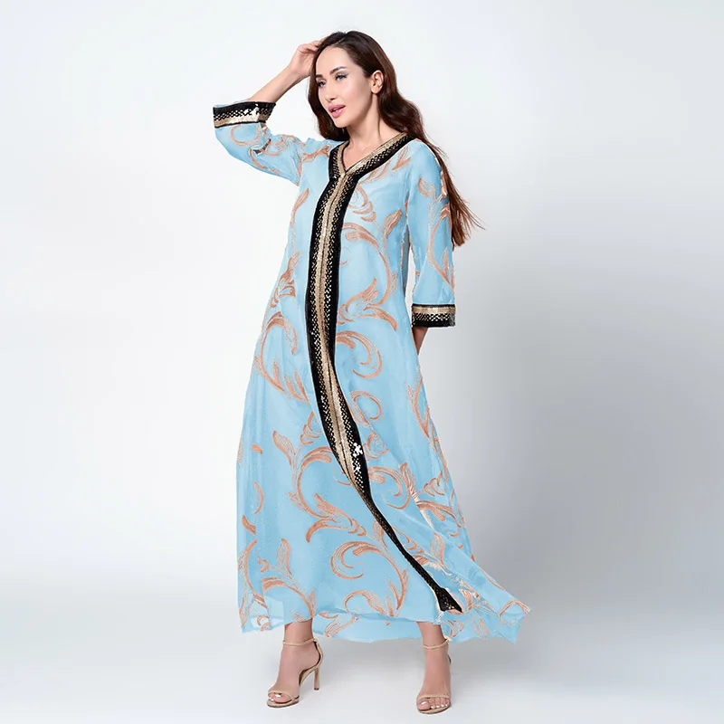  AB003 Блестящий вышитый халат Abaya Дубай мусульманский Средний Восток мусульманская женская одежда
