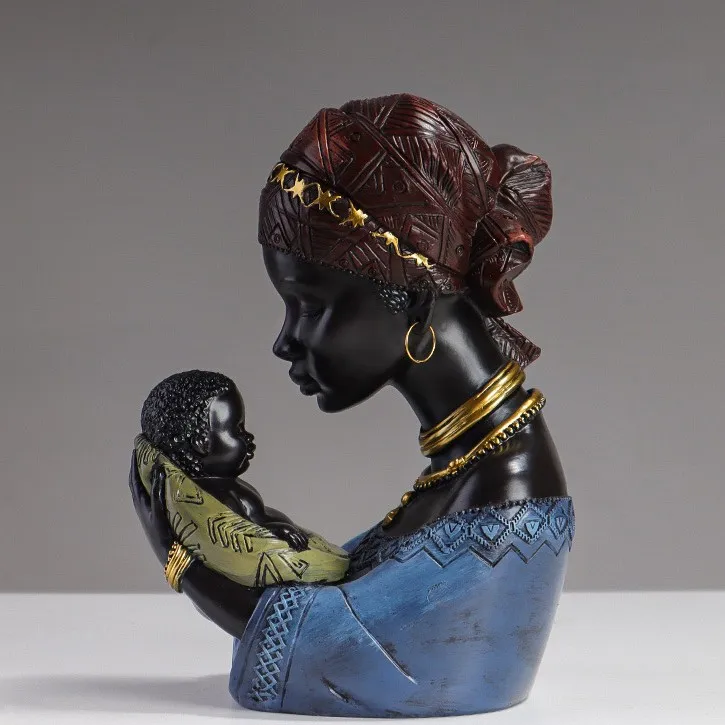 black african women furniture with sun flower resin africa girl head statue arts and crafts table ornaments for home decoration