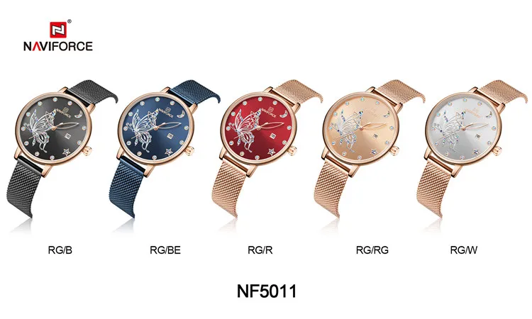 NAVIFORCE 5011 RGRG Sport Watches Women Wrist Butterfly Jewelry Strap Luxury Brand Waterproof Couple Other Diamond Watch reloj