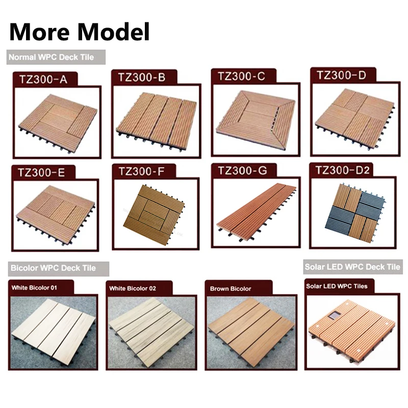 Tianze 300mm waterproof anti uv home garden decking interlocking wood diy wpc outdoor tile flooring