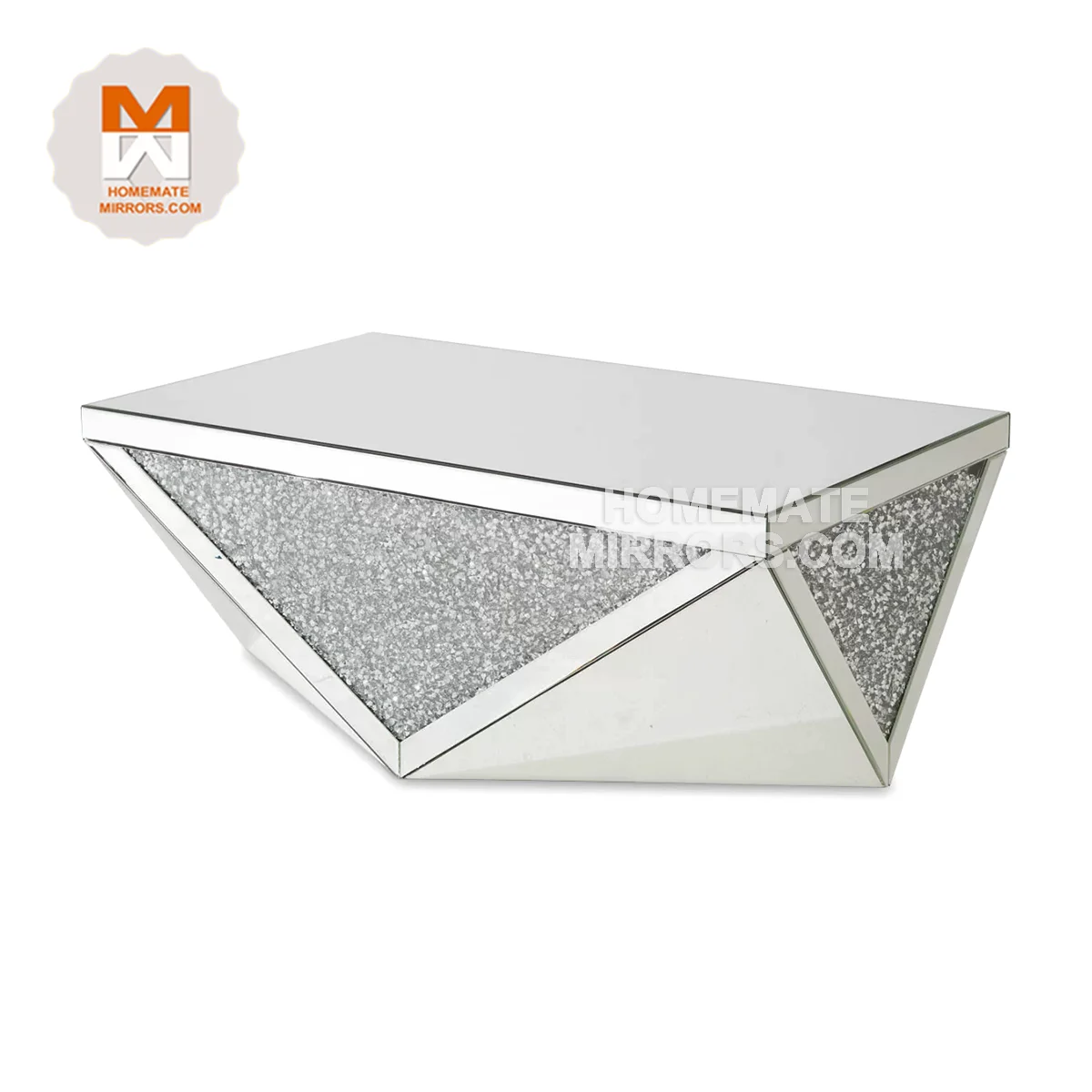 Popular Competitive Geo Mirror Box Coffee Table  with Crush Faux Diamond