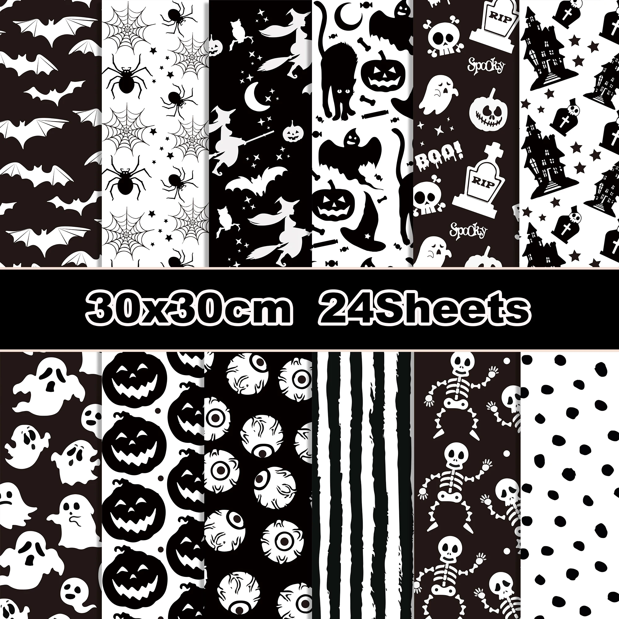 WW013 Halloween Party Black and White Bat Hand Account Material DIY Decorative Paper Scrapbook Card Making Background