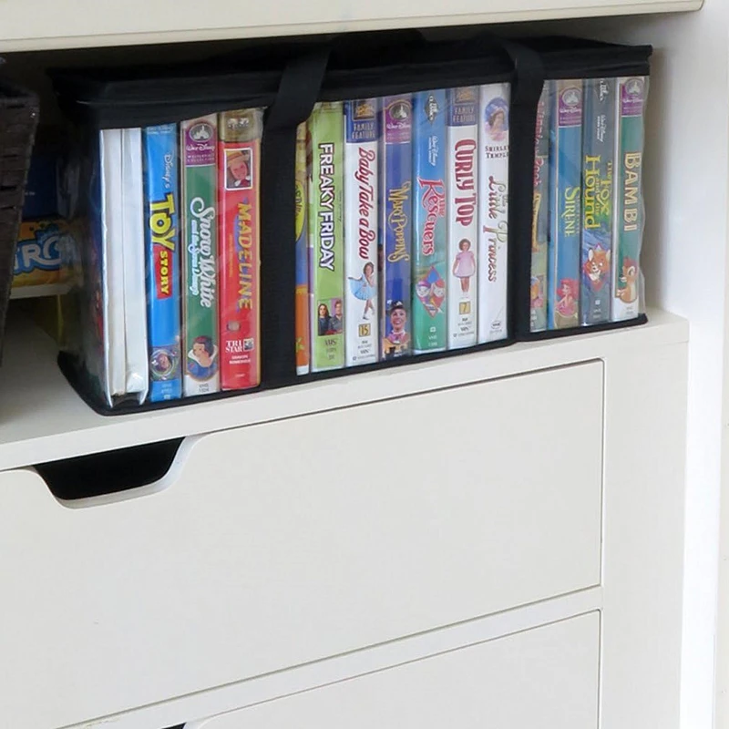 High quality portable Transparent PVC storage bag movie storage video tape with handle Large capacity Vinyl Record Bag
