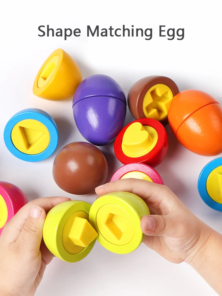 Montessori Educational Puzzle Children 3D Wooden Color Geometry Shape Matching Egg Diy Games Training Toys For Kids Boys Girls