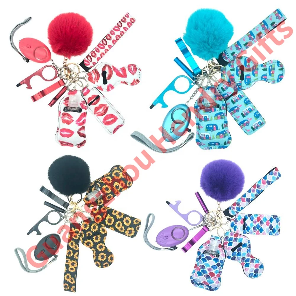 Wholesale Supplies 130DB Sound Woman Self-Defense-Keychain Accessories Set Alloy Personal Safety Alarm Self Defense Keychain