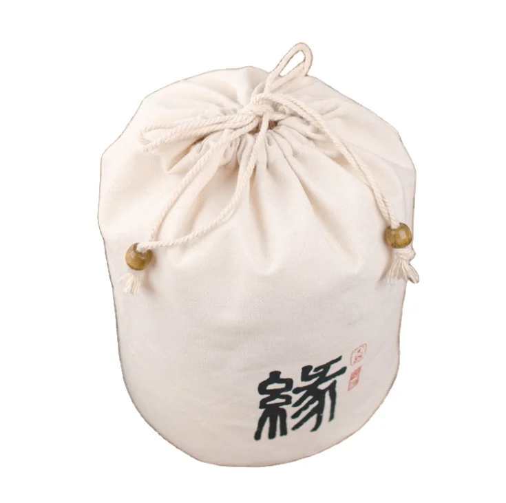 custom Natural Linen round Bread Bags Reusable Food Storage cotton cloth drawstring circular canvas bucket packaging bag