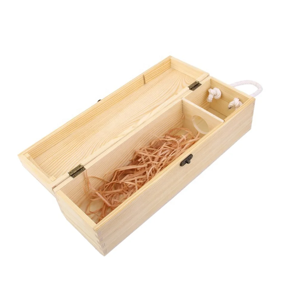 Chinese supplier one bottle 750ml pine luxury wine box pine wood wine box