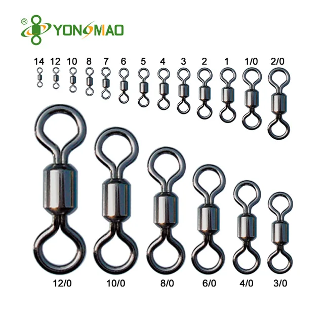 YONGMIAO High Strength Fishing Rolling Barrel Swivel Black Nickel  Catfish Terminal Tackle Accessories Heavy Duty for Saltwater