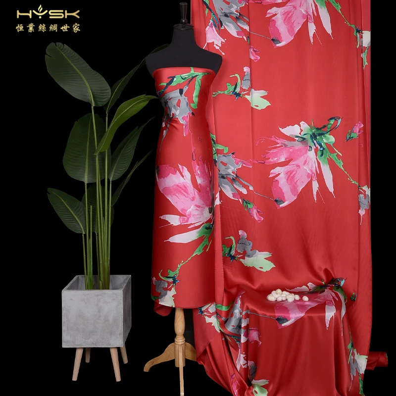 Custom high quality 100 pure silk charmeuse satin fabrics with printed floral pattern design korea east for kids women man