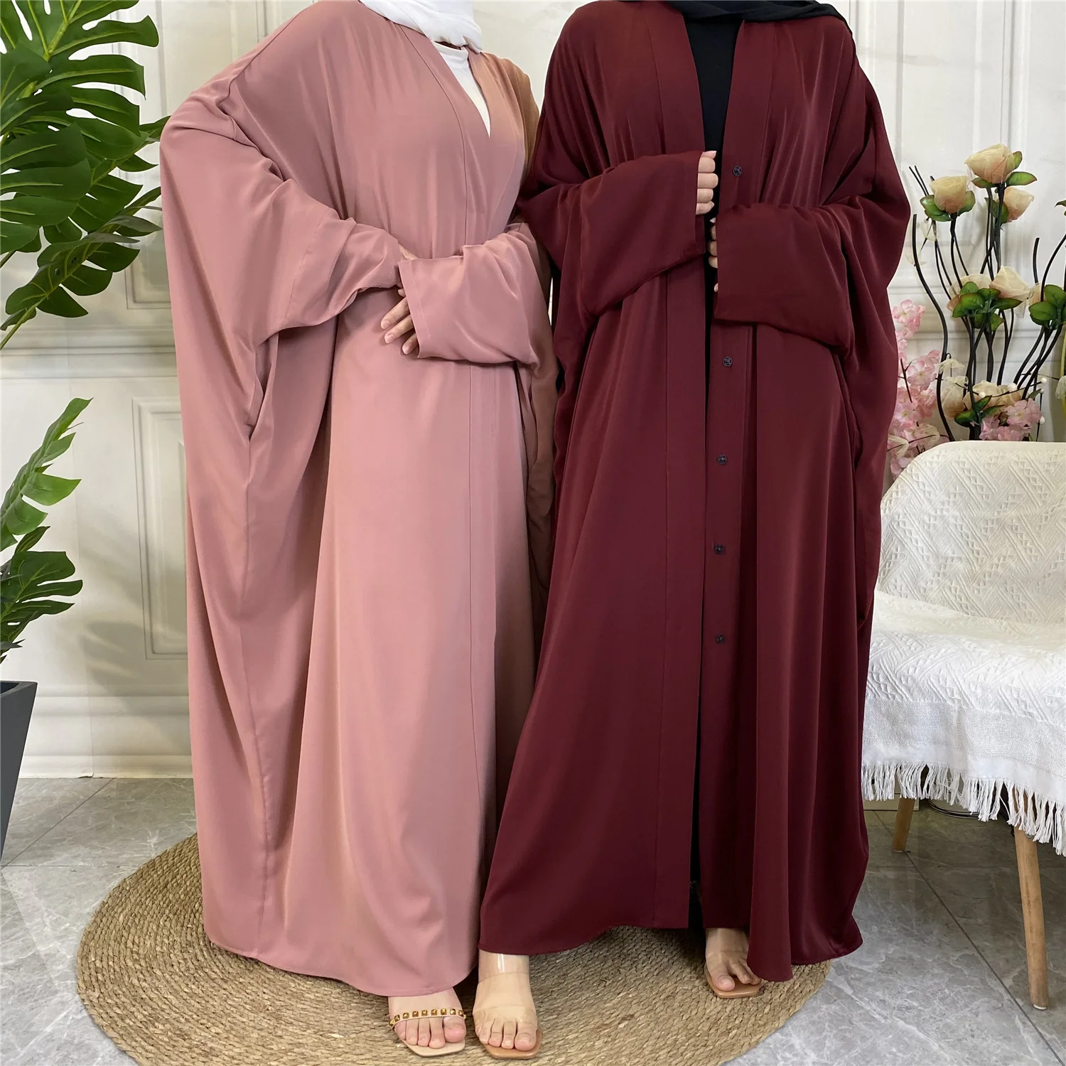 1923# 10 Colors Abaya Long Dress for Eid Mubarak Jilbab Front Open Buttons Closed Kaftan Muslim Women Islamic Clothing 2022