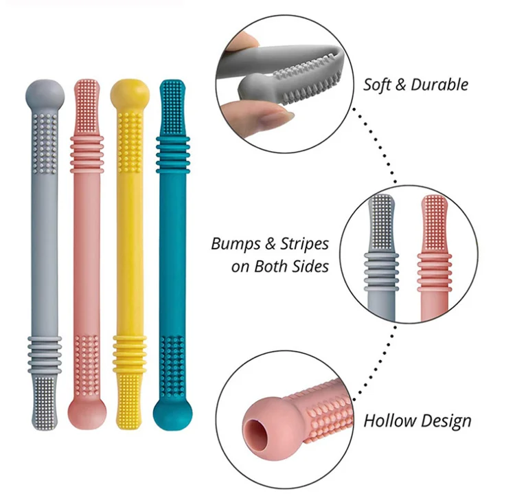 
Amazon New Style Baby Tooth Glue Silicone Hollow Molar Tube Baby Molar Toy 