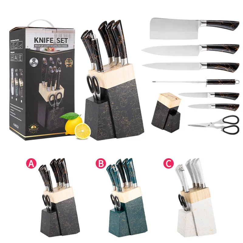 8-Piece Knife Set With Wooden Base Horseshoe Hollow Handle Stainless Steel Knife Set Spot Wholesale Kitchen Knife