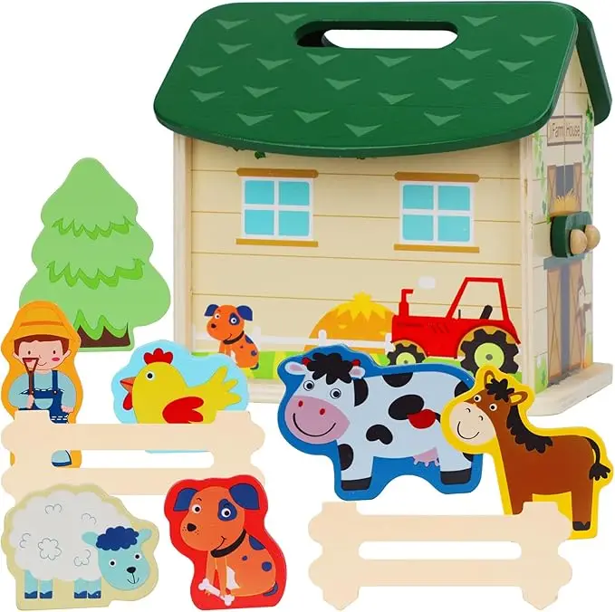Farm Animals Toys Wooden Farm Figurines Play set Toys for Toddlers Farm Animal Toys Little People, Christmas Birthday Gifts