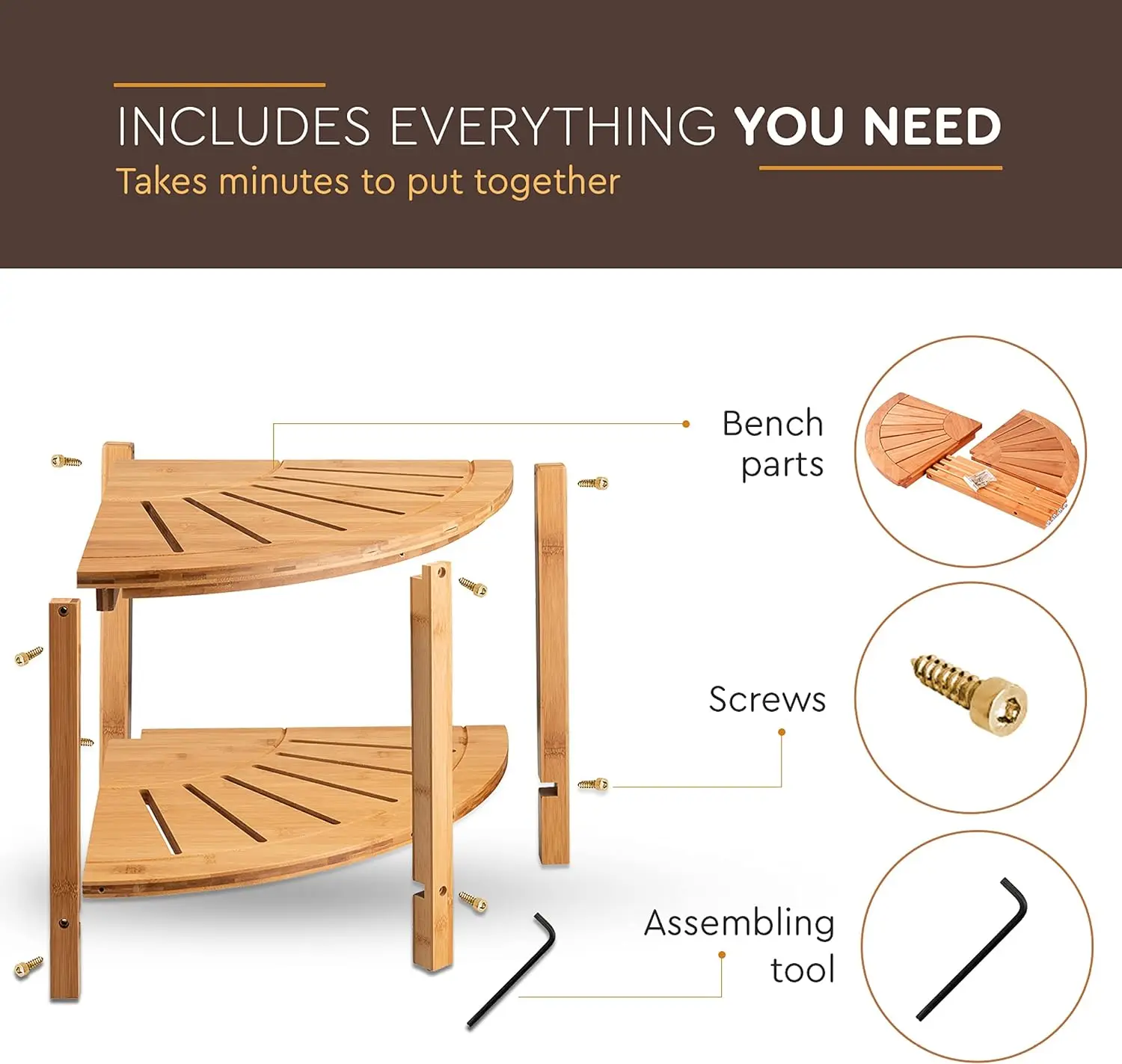 Bamboo Wood Bamboo Corner Shower Bench Spa 2-Tier Storage Shower Bench With Shelf