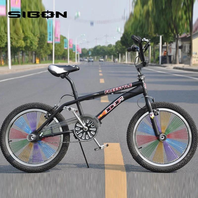 Велосипед bmx SIBON B0260109 для взрослых, 20 дюймов, из высокоуглеродистой стали, с цветным радужным колесом