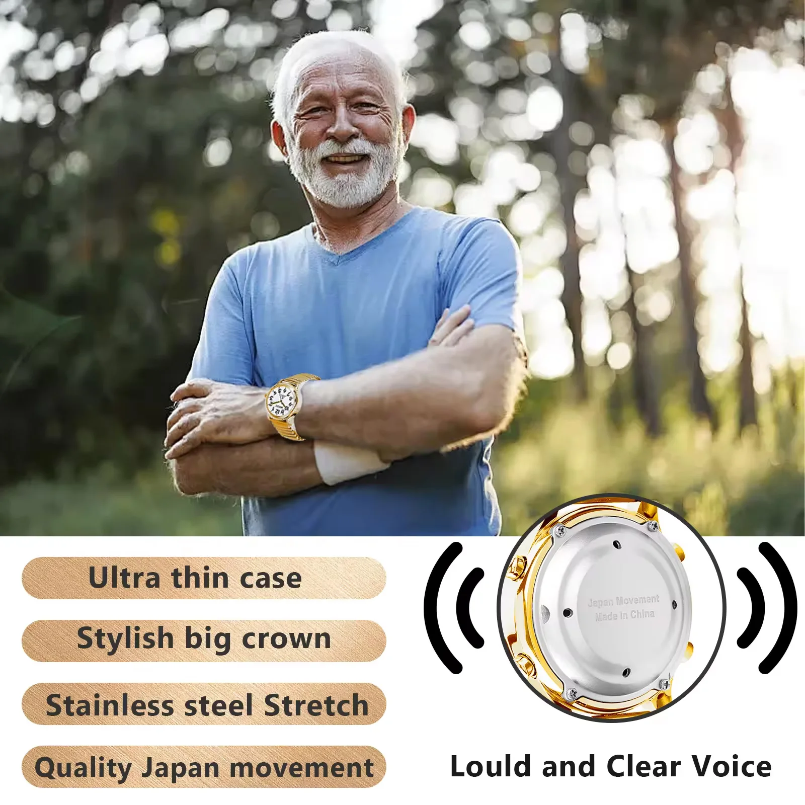 2024 Hot Selling Talking  Wrist Watch Automatic Radio Controlled time setting For Blind And Visual Impaired