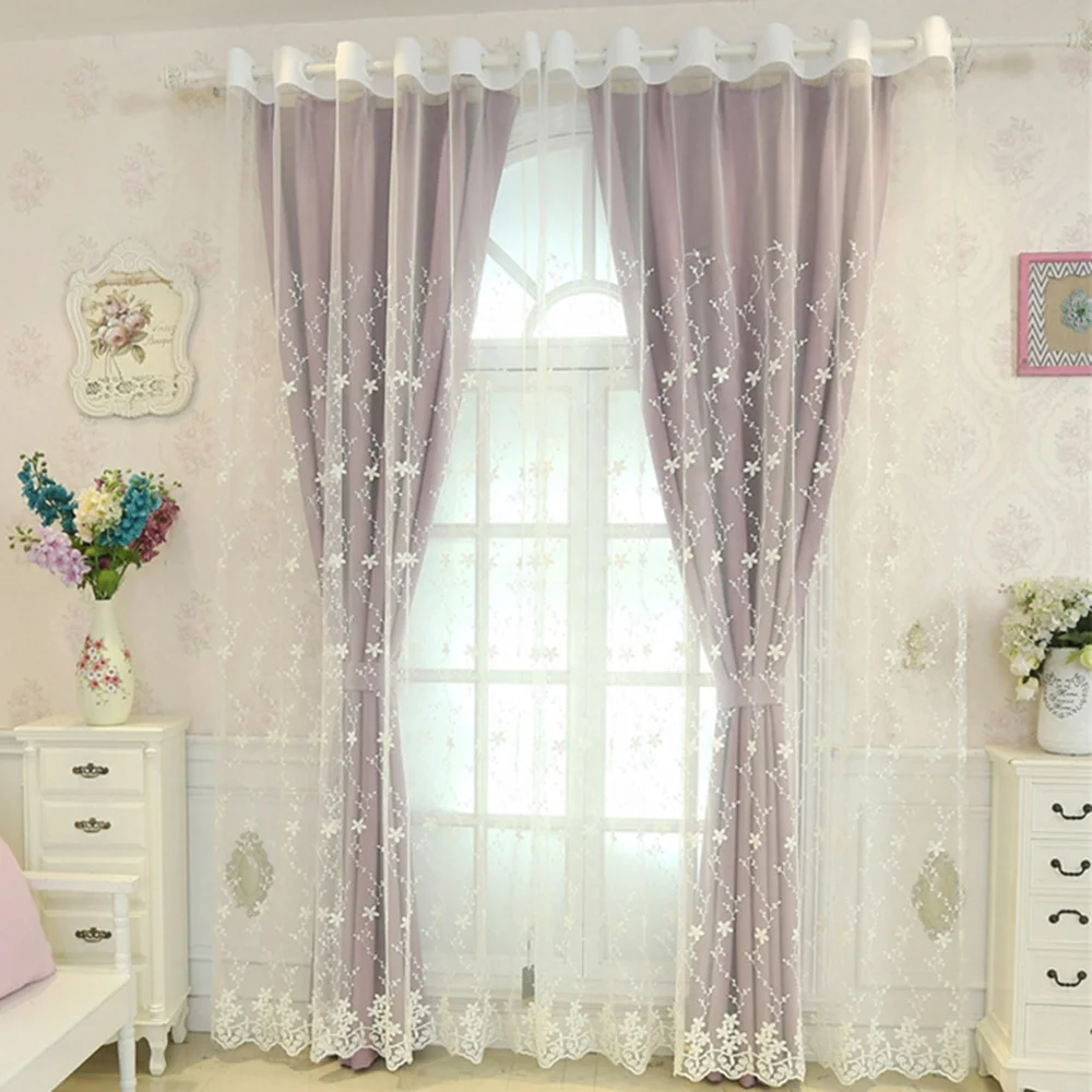 Latest design elegant Curtains lace curtains for windows wholesale sheer 2 layer curtains with grommet for kids room bedroom