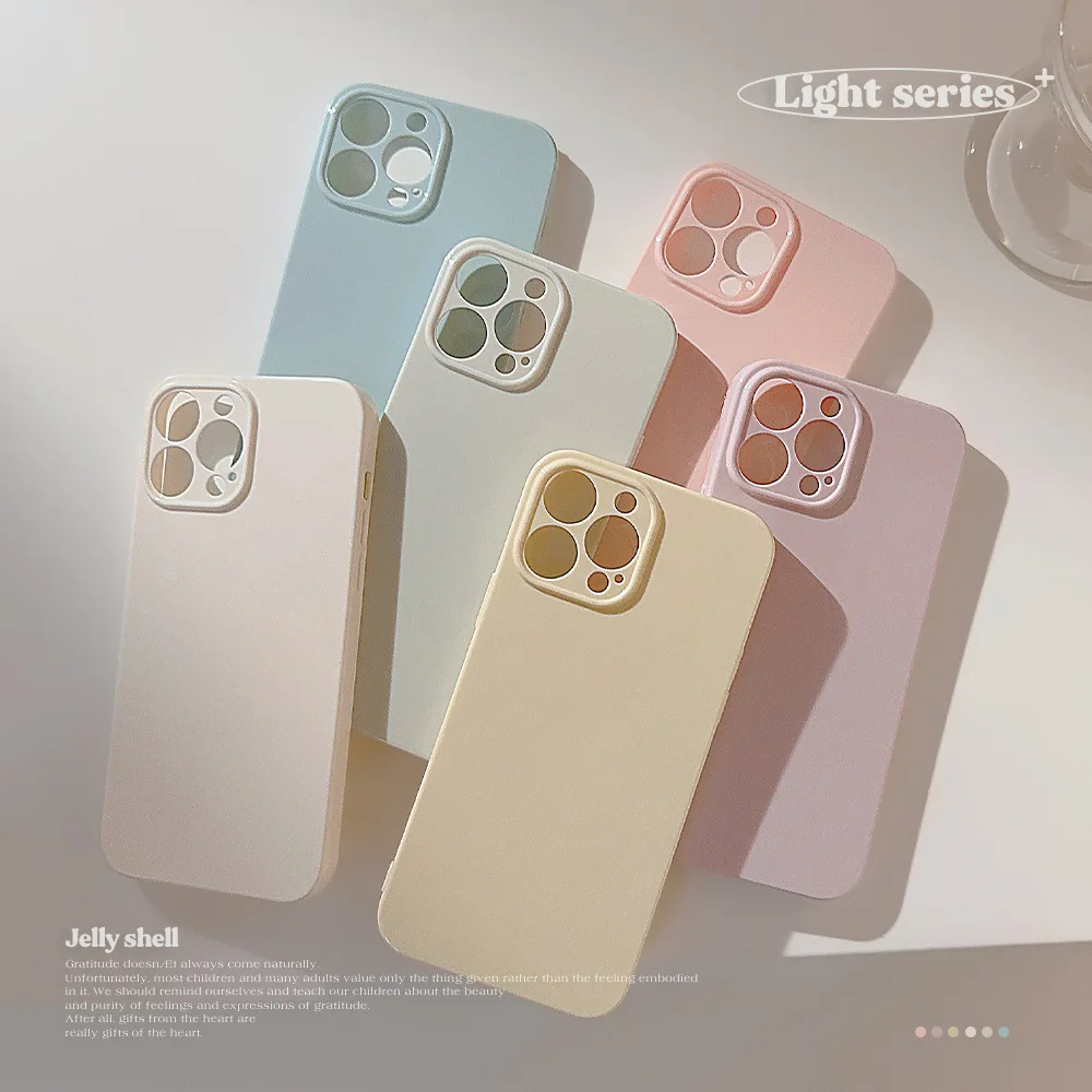 INS Style Solid Color Phone Case For iPhone 11 12 13 14 15 Pro Plus Max Suitable Frosted Macarone  Soft Silicone Phone Cover
