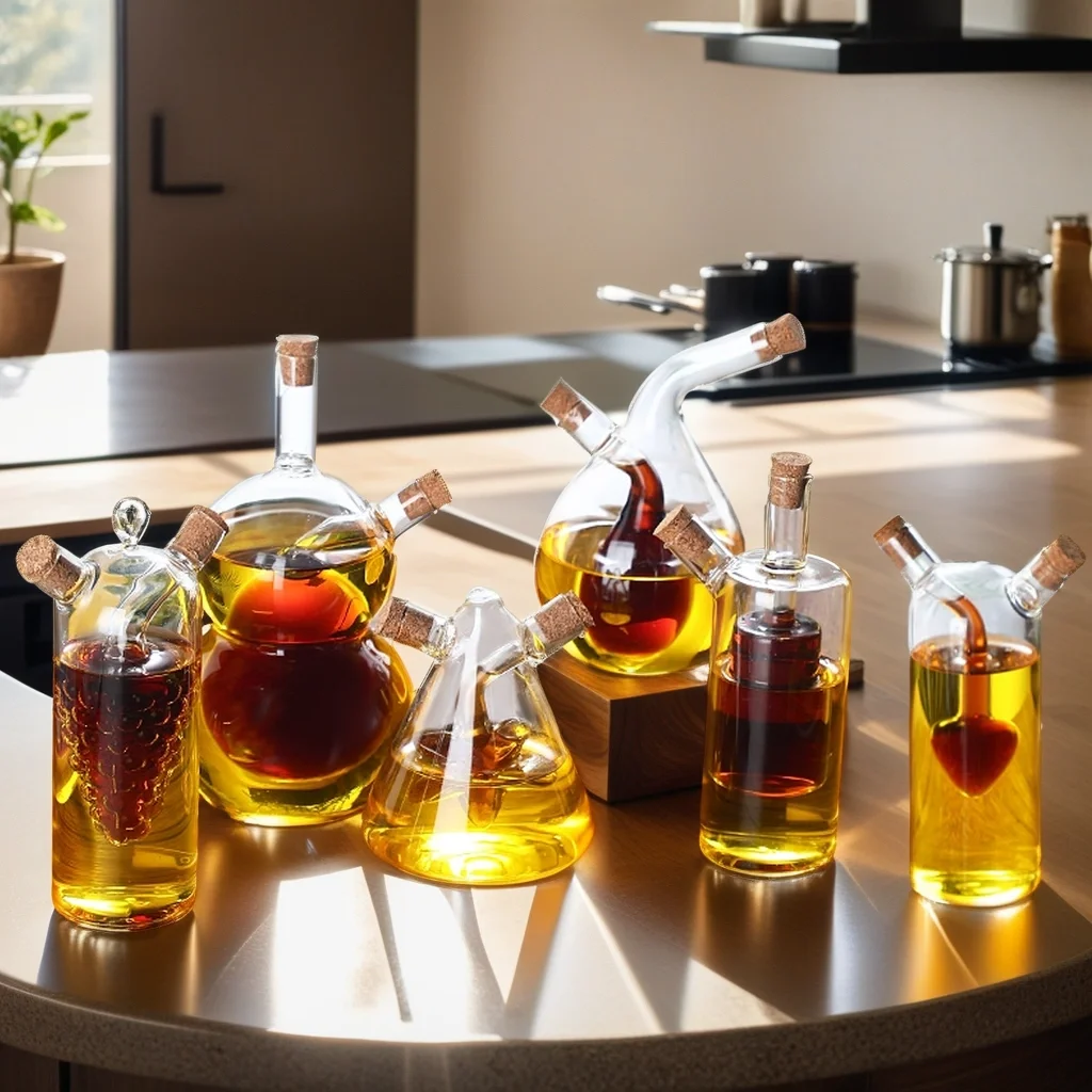 Heat-Resistant Glass Soy Sauce Vinegar 2 in 1 Bottle Creative Glass Bottle For Cooking Sealed Oil Pot Seasoning Vinegar Pot