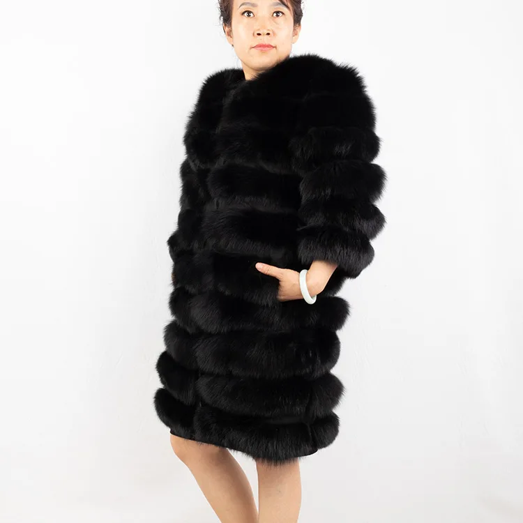 wholesale 90cm long winter brown fox fur coat women fur jacket with detachable hem