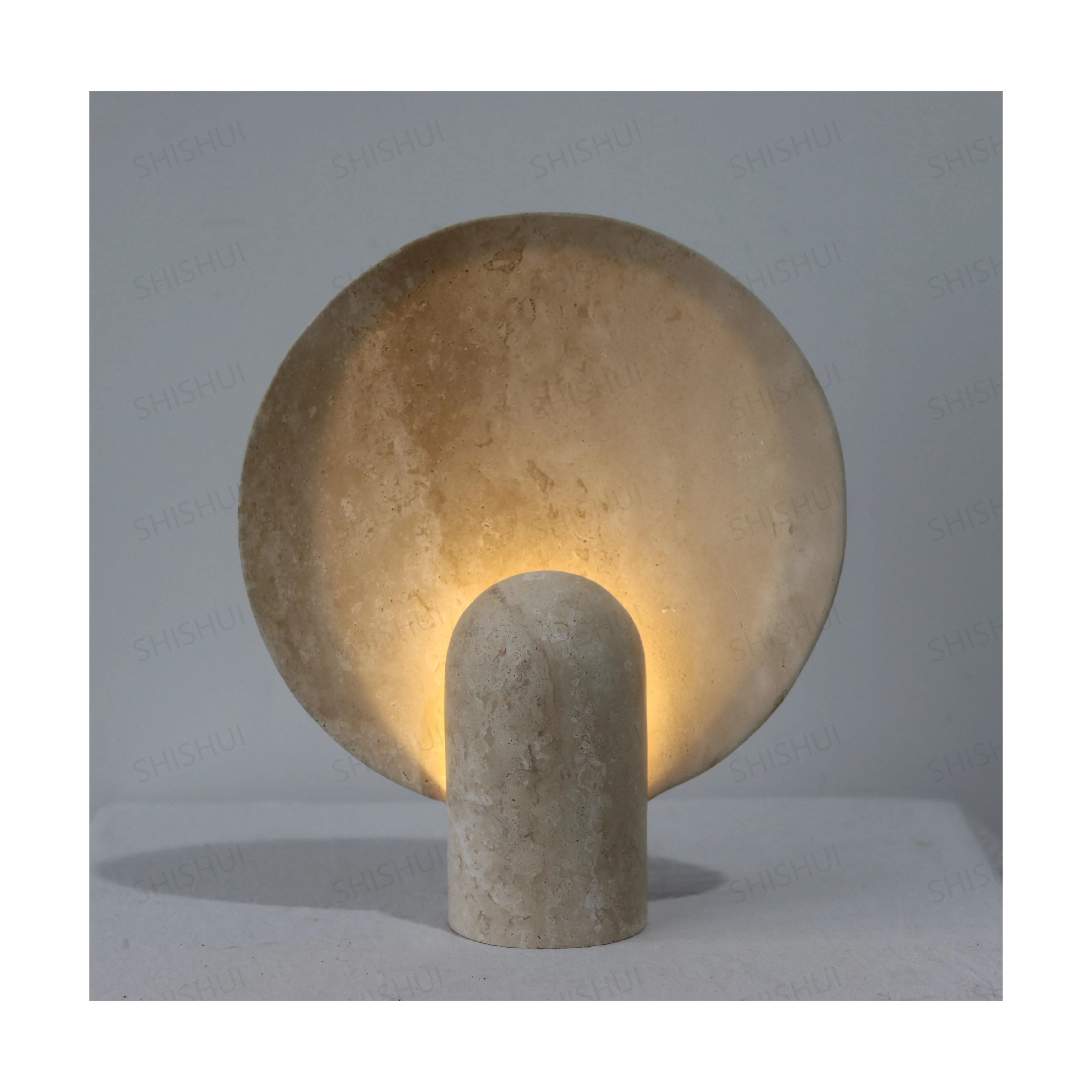 SHIHUI Hot Sale Handmade Luxury Marble Table Lamp Nordic Travertine Home Bedroom Decor Lamp Modern Beige Travertine Table Lamp